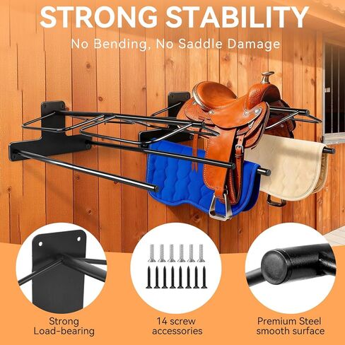 2Pcs Saddle Rack with Double Pad Bar, Heavy Duty Wall Mounted Saddle Stand for Western & English Saddles, Saddle Pad Rack for Horses Blanket, Tack Storage in Kuwait