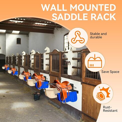 2Pcs Saddle Rack with Double Pad Bar, Heavy Duty Wall Mounted Saddle Stand for Western & English Saddles, Saddle Pad Rack for Horses Blanket, Tack Storage in Kuwait