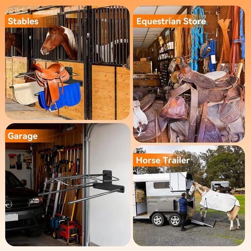 2Pcs Saddle Rack with Double Pad Bar, Heavy Duty Wall Mounted Saddle Stand for Western & English Saddles, Saddle Pad Rack for Horses Blanket, Tack Storage in Kuwait
