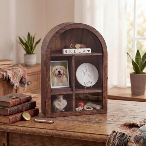 صندوق ظلال تذكاري من Threehoney Pet مقاس 10.8 * 16 بوصة من الخشب الصلب مع أرفف تذكارات للحيوانات الأليفة المتوفاة والكلاب والقطط هدية تذكارية لفقدان التعاطف معلقة على الحائط (كربنة سوداء) in Kuwait