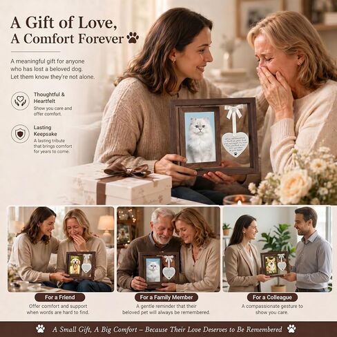OFlyDesigns Dog Memorial Gift for Loss of Dog, Dog Memorial Picture Frame with Ceramic Heart Ornament, Pet Sympathy Gift for Grieving Pet Owners, in Loving Memory Remembrance Keepsake in Kuwait
