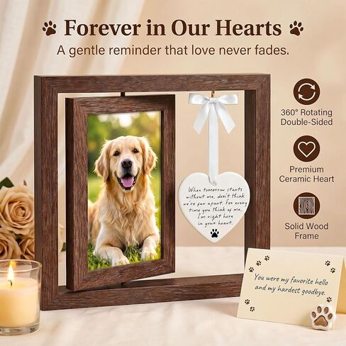 OFlyDesigns Dog Memorial Gift for Loss of Dog, Dog Memorial Picture Frame with Ceramic Heart Ornament, Pet Sympathy Gift for Grieving Pet Owners, in Loving Memory Remembrance Keepsake in Kuwait