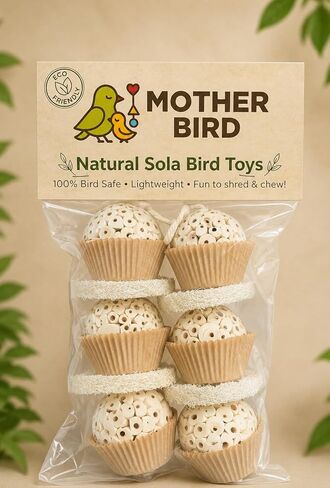 Shred & Destroy Natural Bird Toy - Double Texture Soft & Crunchy - Sola Ball and Loofah Plant - Medium Birds - Cockatiels, Conures - 2 Pack in Kuwait