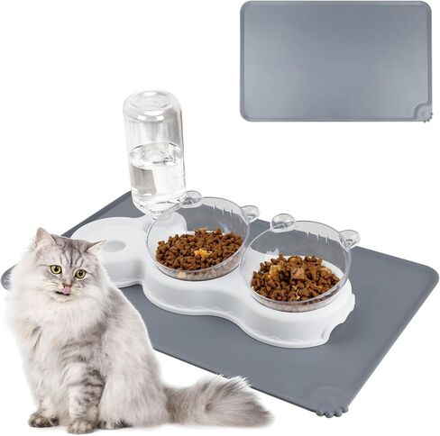 3-in-1 Cat Food and Water Bowl Set, Double Cat Bowls with Water Dispenser, Pet Food and Water Feeder for Small Medium Dogs Cats (White) in Kuwait