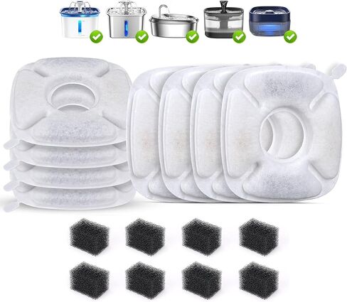 Cat Water Fountain Filters for Veken 50oz, 84oz, 95oz or 108oz Automatic Pet Fountain Dog Water Dispenser, 4 Pack Replacement Filters & 4 Pack Replacement Pre-Filter Sponges Set (4+4 Pack) in Kuwait