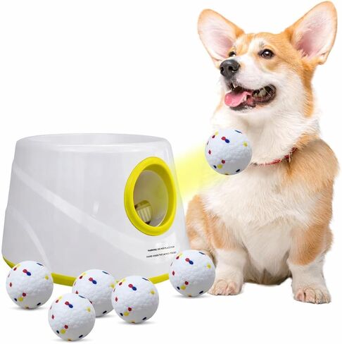 Automatic Dog Ball Launcher for Small Dogs & Medium Dogs, Interactive Fetch Machine with 3 Launch Distances (15–45 FT), USB Rechargeable, Includes 6 ETPU Balls in Kuwait
