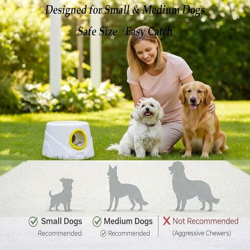 Automatic Dog Ball Launcher for Small Dogs & Medium Dogs, Interactive Fetch Machine with 3 Launch Distances (15–45 FT), USB Rechargeable, Includes 6 ETPU Balls in Kuwait