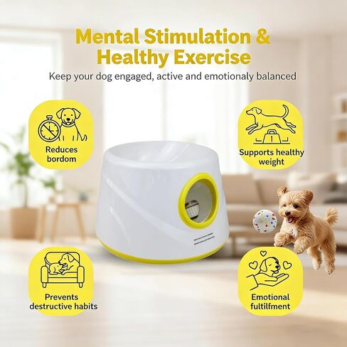 Automatic Dog Ball Launcher for Small Dogs & Medium Dogs, Interactive Fetch Machine with 3 Launch Distances (15–45 FT), USB Rechargeable, Includes 6 ETPU Balls in Kuwait