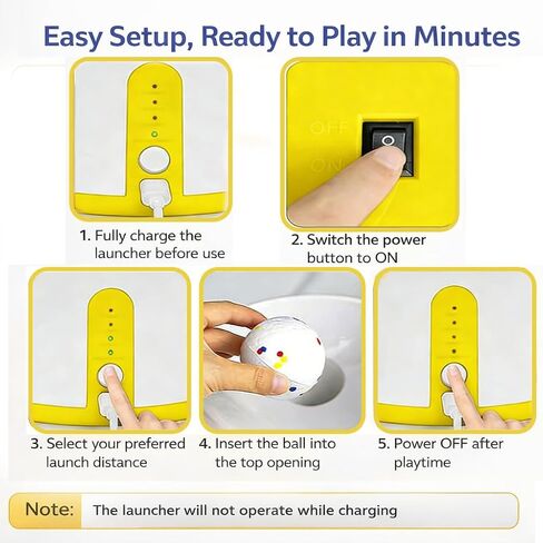 Automatic Dog Ball Launcher for Small Dogs & Medium Dogs, Interactive Fetch Machine with 3 Launch Distances (15–45 FT), USB Rechargeable, Includes 6 ETPU Balls in Kuwait