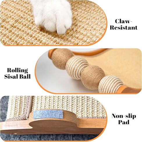 CHEERPALS Sisal Cat Scratcher Bed with Balls Cat Scratching Post for Indoor Cats Hammock, Natural Sisal Cat Scratch Wooden Cat Furniture(Large) in Kuwait