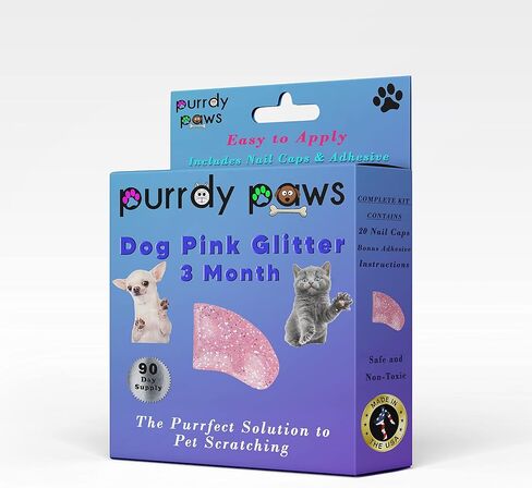 3 Month Supply Soft Nail Caps for Dog Claws Pink Glitter XXL in Kuwait