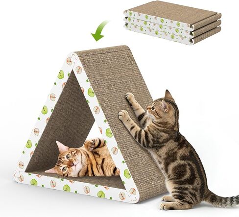 TIMHAKA Triangle Cat Scratcher، لوح خدش للقطط للقطط الداخلية، 6 جوانب قابلة للاستخدام من الورق المقوى للقطط مع النعناع البري in Kuwait
