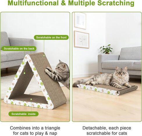 TIMHAKA Triangle Cat Scratcher، لوح خدش للقطط للقطط الداخلية، 6 جوانب قابلة للاستخدام من الورق المقوى للقطط مع النعناع البري in Kuwait