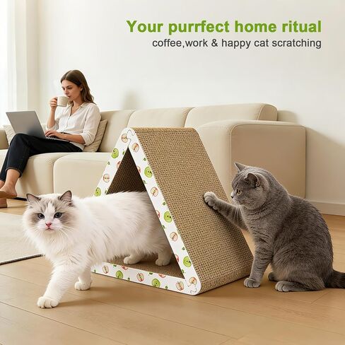 TIMHAKA Triangle Cat Scratcher، لوح خدش للقطط للقطط الداخلية، 6 جوانب قابلة للاستخدام من الورق المقوى للقطط مع النعناع البري in Kuwait