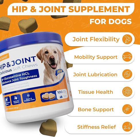 Hip & Joint Supplement for Dogs, Hip and Joint Chews Support Mobility, Senior Small All Breed Pain Relief with Glucosamine Chondroitin MSM Turmeric Green Lipped Mussel, Chicken Flavor, 15 Ct in Saudi Arabia
