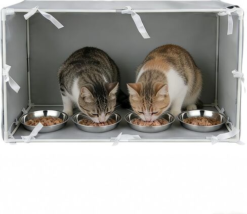 Large Outdoor Cat Feeding Station & Shelter with 4 Bowls - 35"x 17"x 17" Waterproof Pet House Dining Room for Multiple Stray, Feral Cats, Dogs & Rabbits in Kuwait