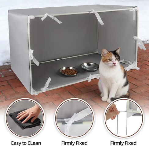 Large Outdoor Cat Feeding Station & Shelter with 4 Bowls - 35"x 17"x 17" Waterproof Pet House Dining Room for Multiple Stray, Feral Cats, Dogs & Rabbits in Kuwait