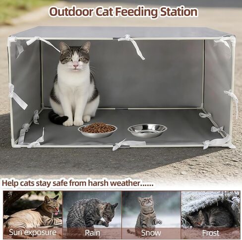 Large Outdoor Cat Feeding Station & Shelter with 4 Bowls - 35"x 17"x 17" Waterproof Pet House Dining Room for Multiple Stray, Feral Cats, Dogs & Rabbits in Kuwait
