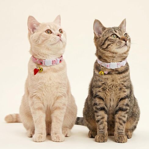 2 Pack Cat Collars Breakaway Cute Kitten Collar with Bell Pink Strawberry and White Heart Shaped Pendant Adjustable Cat Collar for Girl Cats Accessories in Kuwait