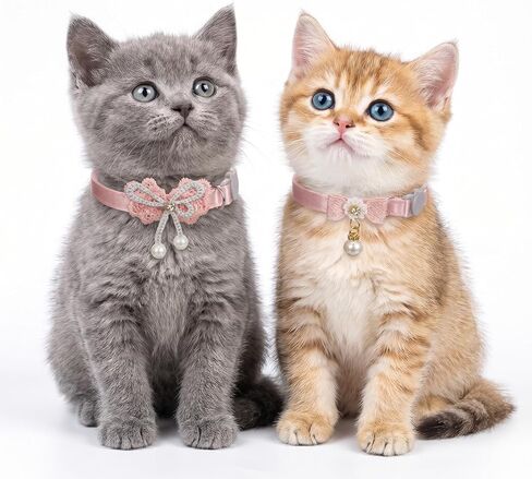 2Pcs Pink Cat Collar Breakaway, Adjustable Cute Cat Collar with Pearl Pendant, Girl Cats Collars with Safety Buckle Pink Bowtie Kitten Collars for Girl Cats in Kuwait