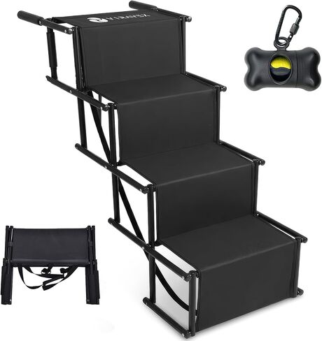 Dog Stairs for Car, Truck & SUV – Foldable Dog Steps for Small & Large Dogs with Anti Slip Surface & Poop Bag Dispenser, Lightweight Dog Ramp Holds Up to 130lbs in Kuwait