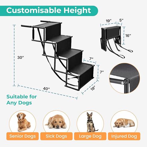 Dog Stairs for Car, Truck & SUV – Foldable Dog Steps for Small & Large Dogs with Anti Slip Surface & Poop Bag Dispenser, Lightweight Dog Ramp Holds Up to 130lbs in Kuwait