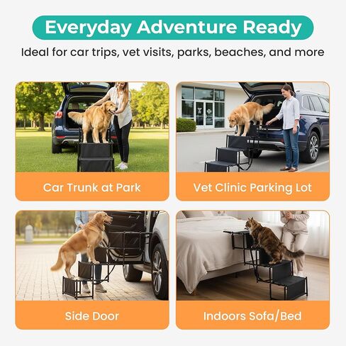 Dog Stairs for Car, Truck & SUV – Foldable Dog Steps for Small & Large Dogs with Anti Slip Surface & Poop Bag Dispenser, Lightweight Dog Ramp Holds Up to 130lbs in Kuwait