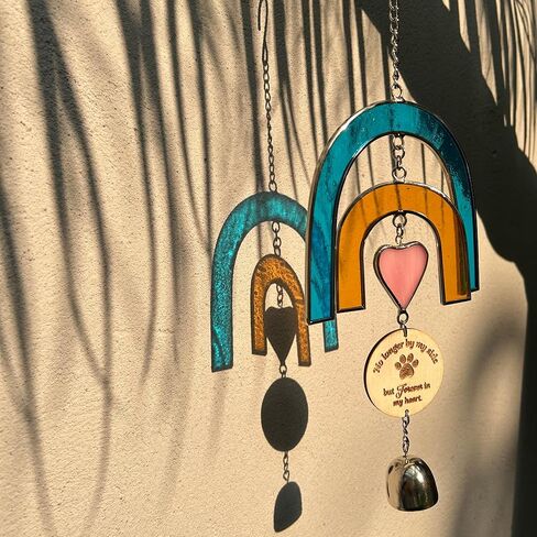 الحيوانات الأليفة التذكارية الرياح الرنين، الزجاج الملون suncatcher قوس قزح جسر الكلب الهدايا التذكارية، الهدايا التذكارية لفقدان الكلب هدية تمر بعيدا، هدية تذكارية للحيوانات الأليفة للكلاب، في ذكرى الكلاب، نافذة الفجيعة in Kuwait