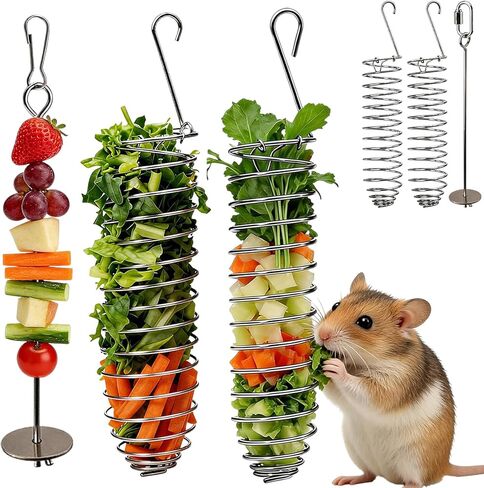 3Pcs Rat Enrichment Toys,Rat Toys for Pet Rats, Bird Food Holder,Parrot Foraging Stainless Steel Food Vegetable Holder Slow Feeder Rodent Cage Accessories in Kuwait