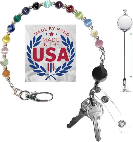 Hidden Hollow Beads Key Keeper 12" With Retractable Reel Women's Beaded Hand Strap Chain Finder Organizer Wallet Purse Holder Ring in Saudi Arabia