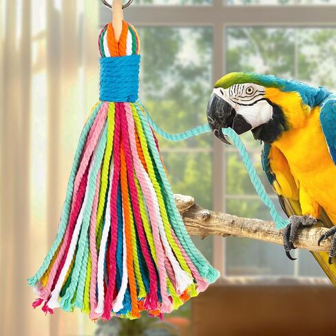 Bird Toys for Parrots, Colorful Cotton Rope Chew Toys for Large Birds, Natural Hanging Bird Cage Toys for Cockatiels, Macaws, Medium Large Birds for Playing & Preening (1) in Kuwait