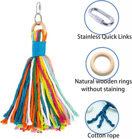 Bird Toys for Parrots, Colorful Cotton Rope Chew Toys for Large Birds, Natural Hanging Bird Cage Toys for Cockatiels, Macaws, Medium Large Birds for Playing & Preening (1) in Kuwait