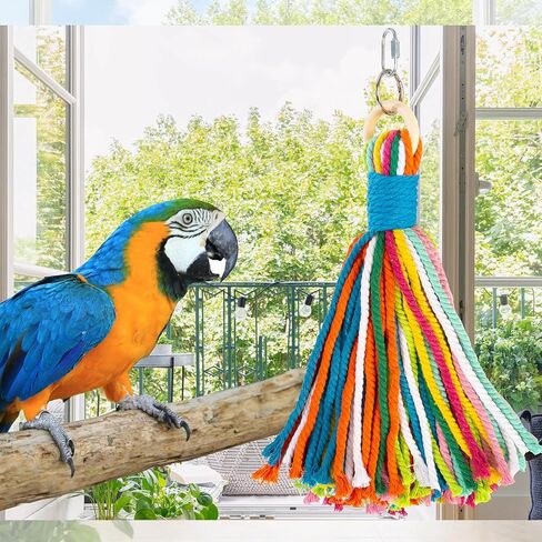 Bird Toys for Parrots, Colorful Cotton Rope Chew Toys for Large Birds, Natural Hanging Bird Cage Toys for Cockatiels, Macaws, Medium Large Birds for Playing & Preening (1) in Kuwait