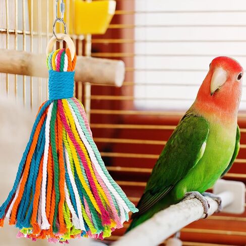 Bird Toys for Parrots, Colorful Cotton Rope Chew Toys for Large Birds, Natural Hanging Bird Cage Toys for Cockatiels, Macaws, Medium Large Birds for Playing & Preening (1) in Kuwait