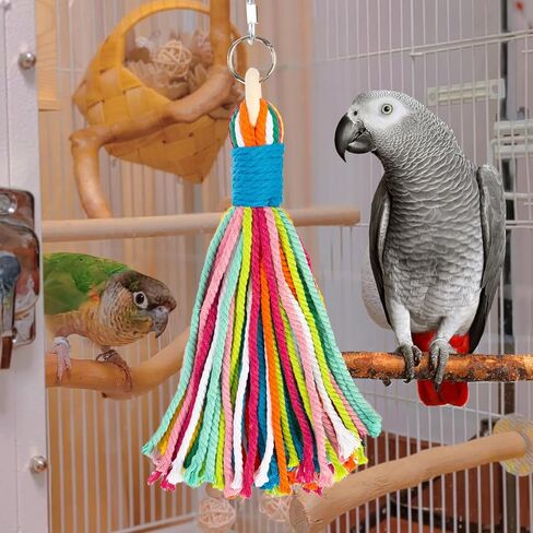 Bird Toys for Parrots, Colorful Cotton Rope Chew Toys for Large Birds, Natural Hanging Bird Cage Toys for Cockatiels, Macaws, Medium Large Birds for Playing & Preening (1) in Kuwait