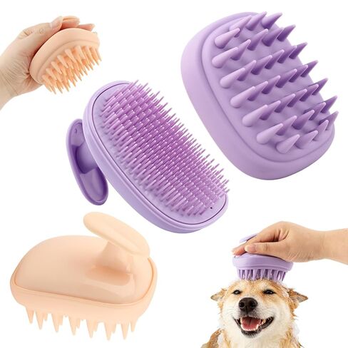2-in-1 Dog Bath Brush, 2 Pcs Pet Silicone Brush for Long & Short Haired Dogs and Cats, Dog Scrubber for Bath, Rubber Curry Brush, Use Wet as Bath Brush or Dry for Grooming in Kuwait