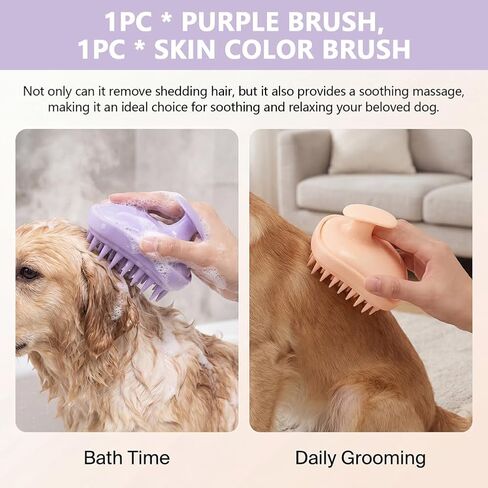 2-in-1 Dog Bath Brush, 2 Pcs Pet Silicone Brush for Long & Short Haired Dogs and Cats, Dog Scrubber for Bath, Rubber Curry Brush, Use Wet as Bath Brush or Dry for Grooming in Kuwait