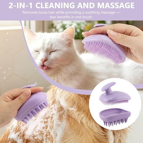 2-in-1 Dog Bath Brush, 2 Pcs Pet Silicone Brush for Long & Short Haired Dogs and Cats, Dog Scrubber for Bath, Rubber Curry Brush, Use Wet as Bath Brush or Dry for Grooming in Kuwait