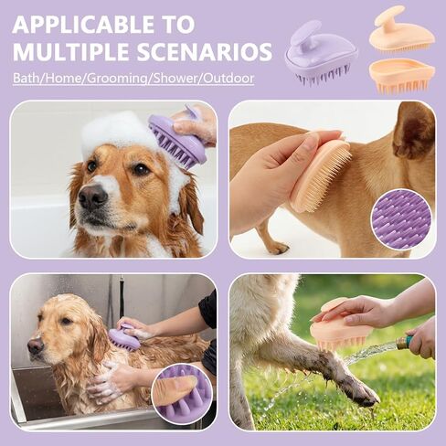 2-in-1 Dog Bath Brush, 2 Pcs Pet Silicone Brush for Long & Short Haired Dogs and Cats, Dog Scrubber for Bath, Rubber Curry Brush, Use Wet as Bath Brush or Dry for Grooming in Kuwait