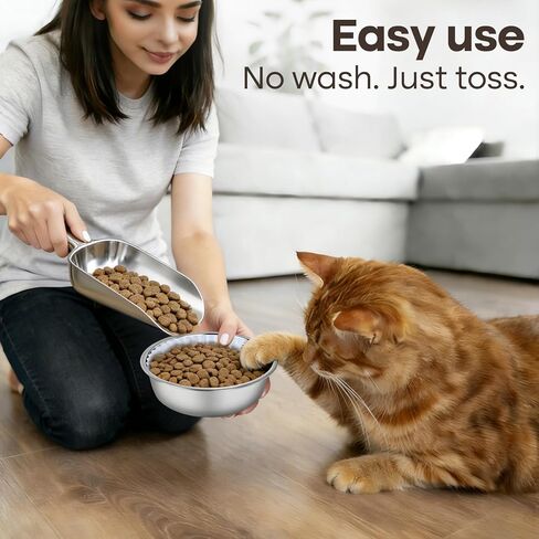 Disposable Cat Food Bowl Set (300 Pcs Cat Bowls liners + 2 Pcs Stainless Steel Pet Bowls) Bulk Disposable Pet Food Bowls for Feeding Dry or Wet Food to Cats Puppy Small Dog (Charming Paw Print Design) in Kuwait