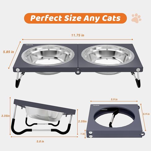 Upgraded Raised Cat Bowls,Elevated Bowls for Indoor Cats with Height Stand,Non-Slip Stainless Steel Cats Bowl,10° Tilted Cat Food Bowls (Grey Collapse, 1Pack) in Kuwait
