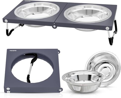 Upgraded Raised Cat Bowls,Elevated Bowls for Indoor Cats with Height Stand,Non-Slip Stainless Steel Cats Bowl,10° Tilted Cat Food Bowls (Grey Collapse, 1Pack) in Kuwait