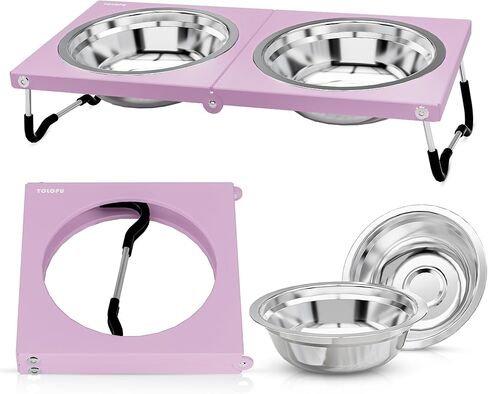 Upgraded Raised Cat Bowls,Elevated Bowls for Indoor Cats with Height Stand,Non-Slip Stainless Steel Cats Bowl,10° Tilted Cat Food Bowls (Grey Collapse, 1Pack) in Kuwait