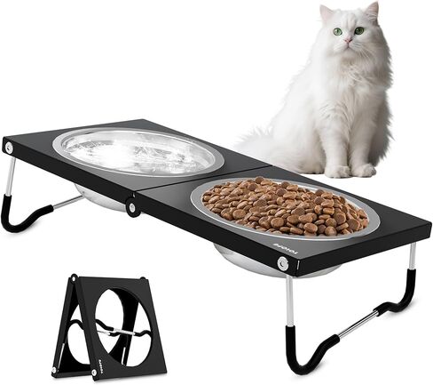 Upgraded Raised Cat Bowls,Elevated Bowls for Indoor Cats with Height Stand,Non-Slip Stainless Steel Cats Bowl,10° Tilted Cat Food Bowls (Grey Collapse, 1Pack) in Kuwait