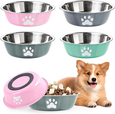 4 Pack Stainless Steel Dog Bowls, 4 Color Metal Dog Bowls with Non-Slip Quiet Bottom, Easy to Clean Dog Food and Water Bowl for Medium Small Breed Dogs and Cats(3.6 Cups/29 OZ) in Kuwait