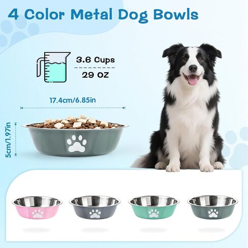 4 Pack Stainless Steel Dog Bowls, 4 Color Metal Dog Bowls with Non-Slip Quiet Bottom, Easy to Clean Dog Food and Water Bowl for Medium Small Breed Dogs and Cats(3.6 Cups/29 OZ) in Kuwait