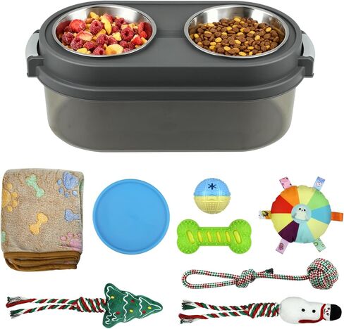 2 in 1 Elevated Dog Bowls with Pet Toys Storage Container, Basic Dog Bowls with Pet Food Storage Box in Kuwait