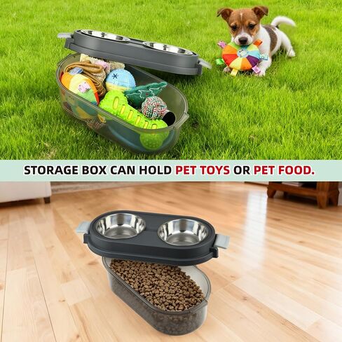 2 in 1 Elevated Dog Bowls with Pet Toys Storage Container, Basic Dog Bowls with Pet Food Storage Box in Kuwait