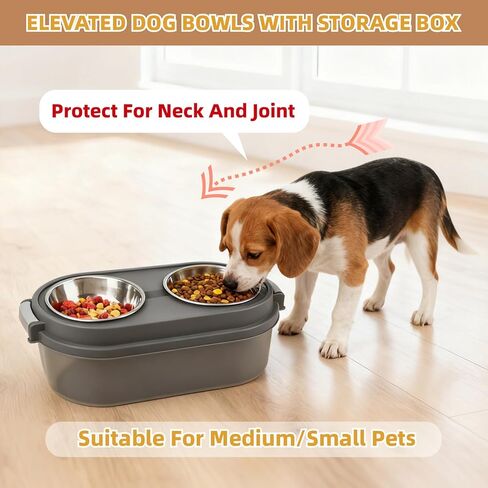 2 in 1 Elevated Dog Bowls with Pet Toys Storage Container, Basic Dog Bowls with Pet Food Storage Box in Kuwait