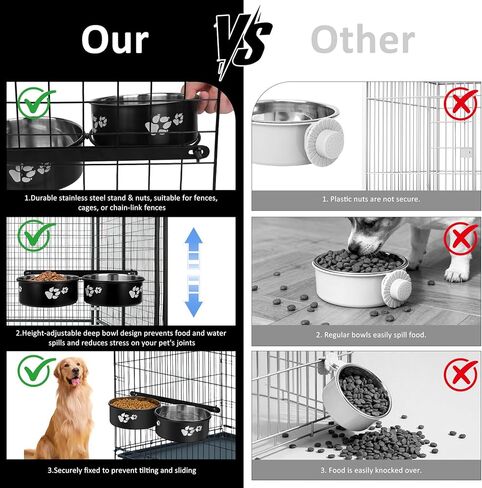 وعاء ماء بيت الكلب معلق، 2 حزمة من أوعية قفص الكلاب، وعاء ماء في قفص الكلب لا ينسكب، أوعية طعام لصناديق قفص بيت الكلب قابلة للتركيب، 6.3 × 6.3 × 2.75 بوصة للكلاب المتوسطة والصغيرة والقطط والأرنب وخنزير غينيا in Kuwait